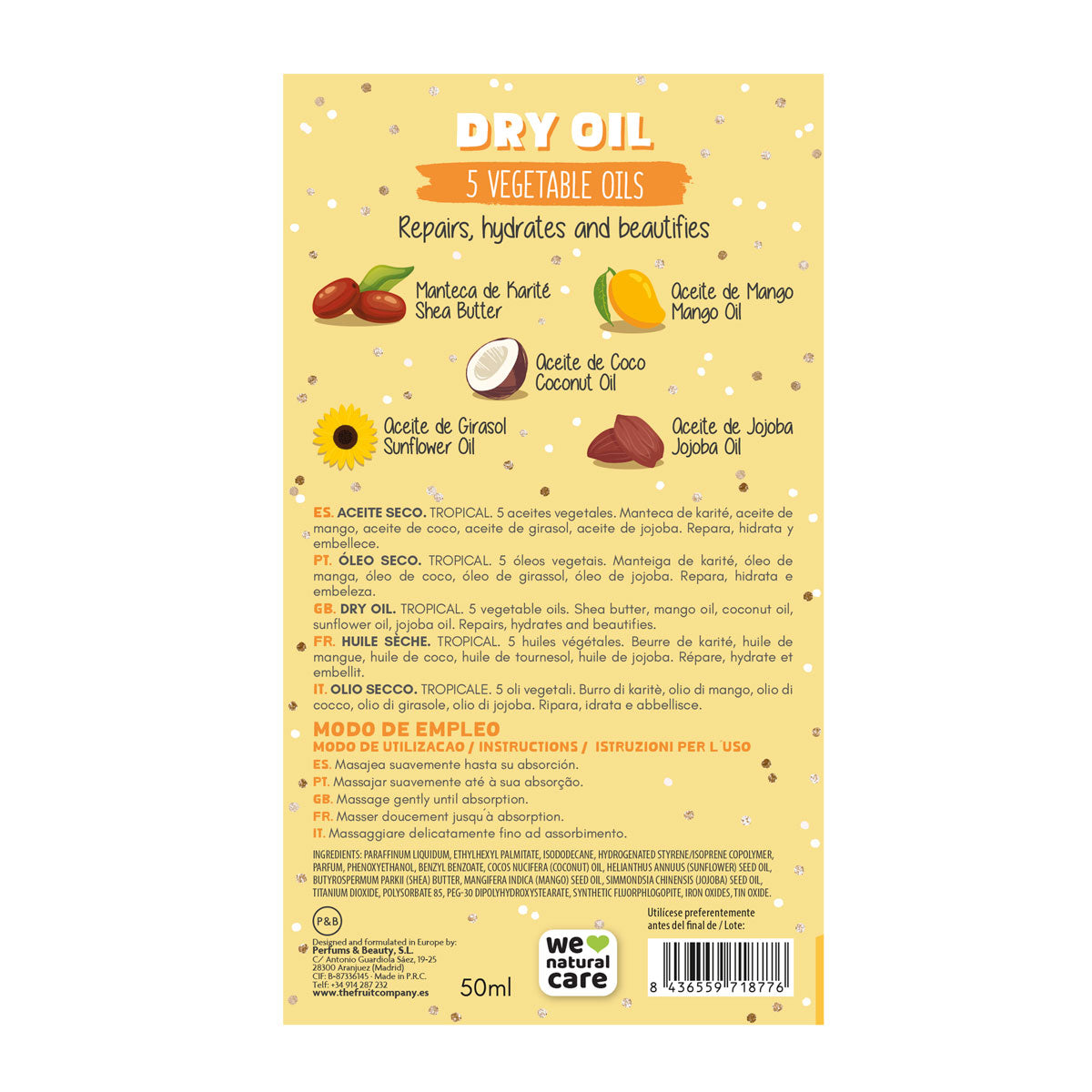 Reverso Caja aceite seco tropical The Fruit Company