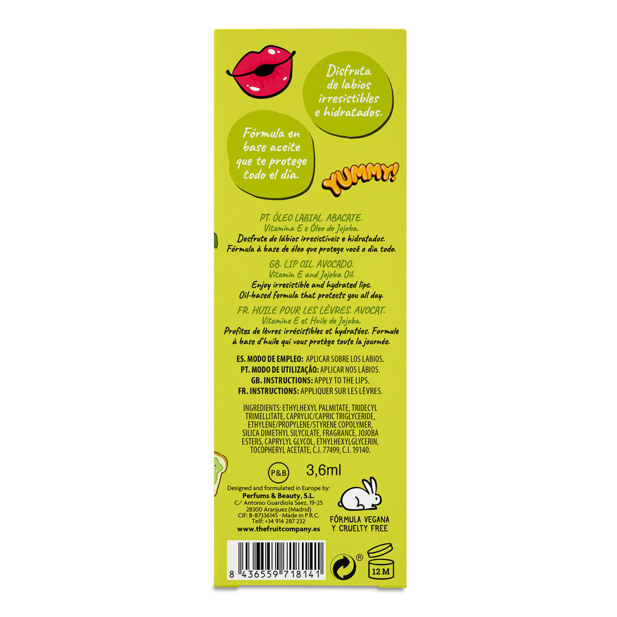 Reverso Caja aceite labial aguacate The Fruit Company