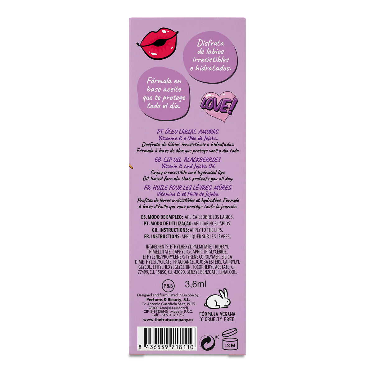 Reverso Caja aceite labial moras The Fruit Company