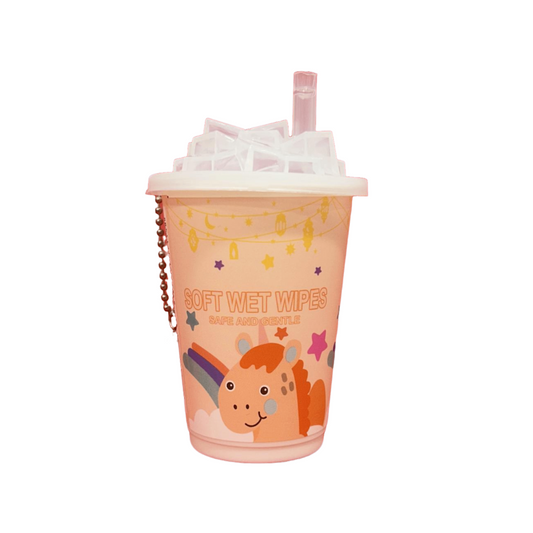Lata con toallitas húmedas unicornio naranja