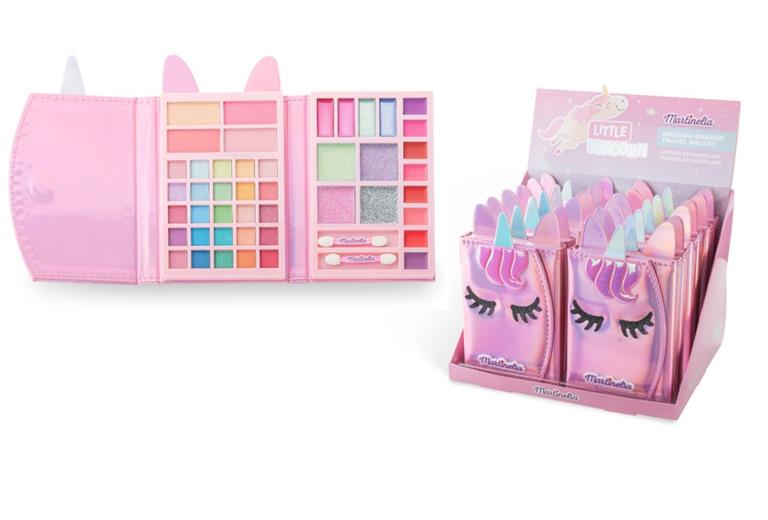 Estuches de maquillaje de viaje en forma de unicornio rosa marca Martinelia