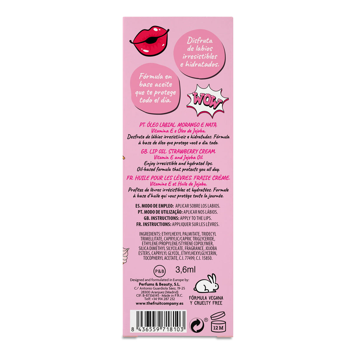 Reverso Caja aceite labial fresa nata The Fruit Company